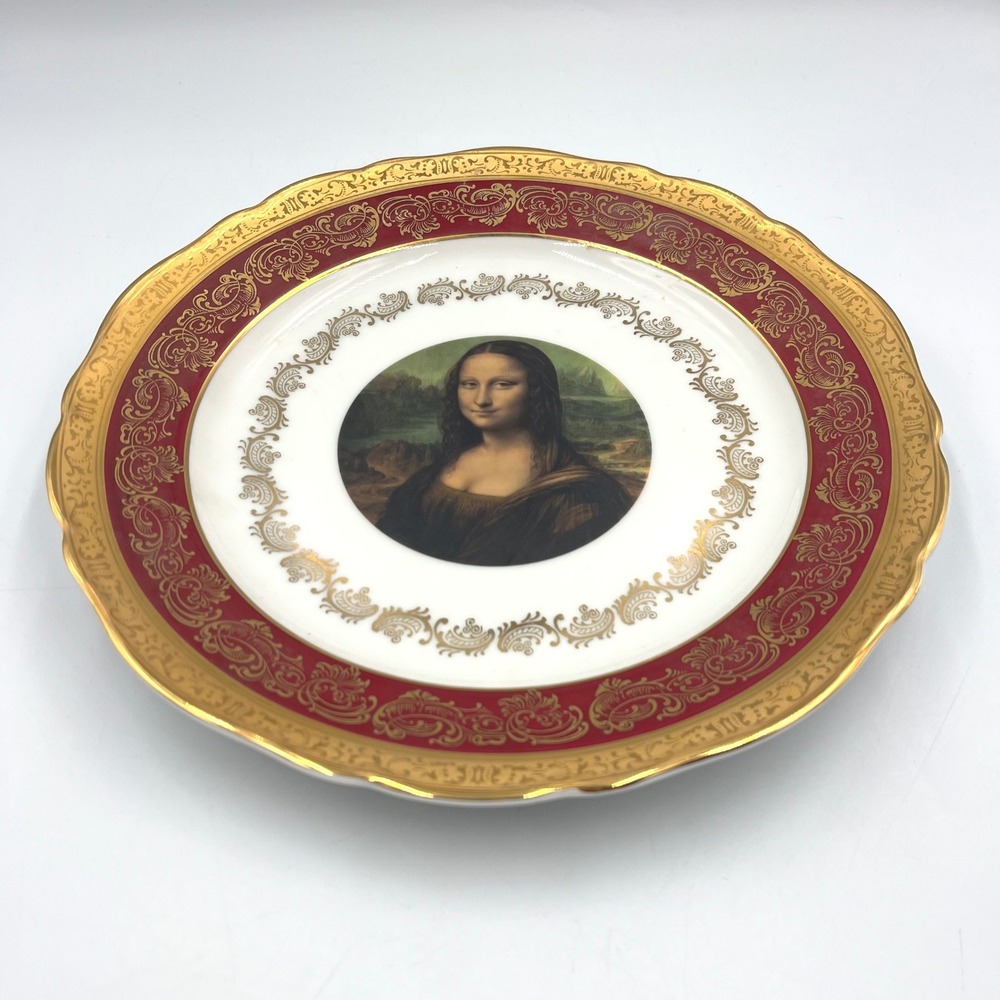 Limoges Decorative Plate Red Gold Mona Lisa Art Porcelain Scalloped EUC 10"